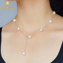 Load image into Gallery viewer, ASHIQI Real Pure 925 Sterling Silver Chain Pendant Necklace For Women 8-9mm White Gray Natural Freshwater Baroque Pearl Jewelry - ErozgarBatch07135