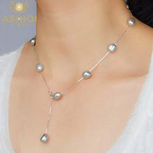 Load image into Gallery viewer, ASHIQI Real Pure 925 Sterling Silver Chain Pendant Necklace For Women 8-9mm White Gray Natural Freshwater Baroque Pearl Jewelry - ErozgarBatch07135