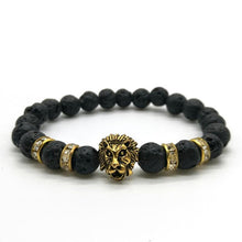 Load image into Gallery viewer, Cute Bear Brand Antique Gold Lion Head Men Bracelet Matte Volcano Lava Stone Bracelet Women Men Fashion Bracelet Jewelry Animal - ErozgarBatch07135