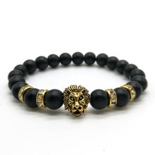 Load image into Gallery viewer, Cute Bear Brand Antique Gold Lion Head Men Bracelet Matte Volcano Lava Stone Bracelet Women Men Fashion Bracelet Jewelry Animal - ErozgarBatch07135