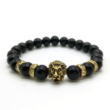 Load image into Gallery viewer, Cute Bear Brand Antique Gold Lion Head Men Bracelet Matte Volcano Lava Stone Bracelet Women Men Fashion Bracelet Jewelry Animal - ErozgarBatch07135